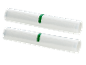 Two rolls of vacuum sealer bags with green bands.