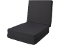 Dark grey foldable mattress that converts into a seat or bed.