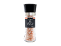 Pink Himalayan rock salt in a clear grinder with a black lid, 180g.