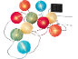 Solar string lights with colorful lanterns on a black background.