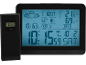 Digital weather station with outdoor sensor displaying temperature, humidity, time, and weather forecast.