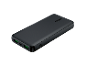 Black power bank with USB ports and LED indicators.