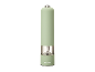 Light green electric salt or pepper grinder with a transparent section.