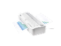 White laminator with graphs and charts, plugged into the mains.