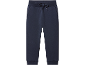 Navy blue sweatpants with a drawstring waist and elastic cuffs.