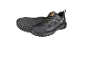 Black work shoes with yellow laces and a non-slip sole.