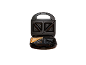 Black sandwich maker with one toasted sandwich.