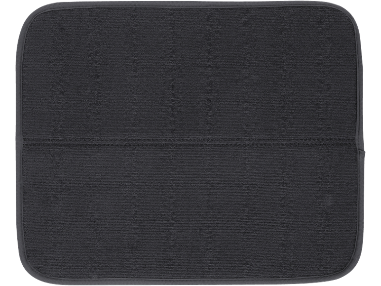 Dark grey dish drying mat with rounded corners and a horizontal seam.