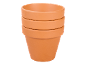 Stack of three empty terracotta flower pots.