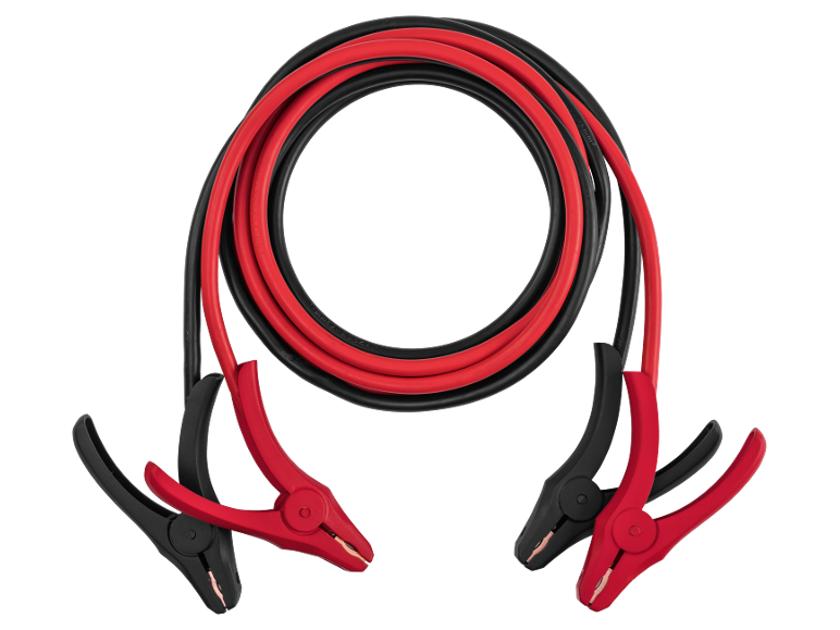 Red and black jumper cables with clamps