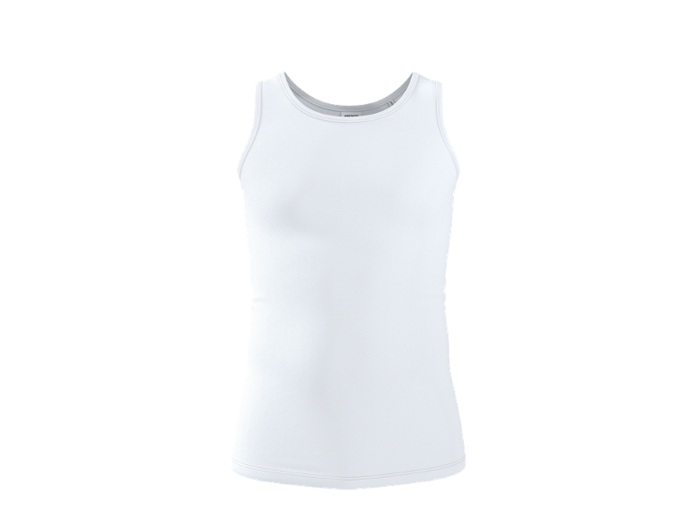 White men's tank top with a round neckline and a fitted cut.