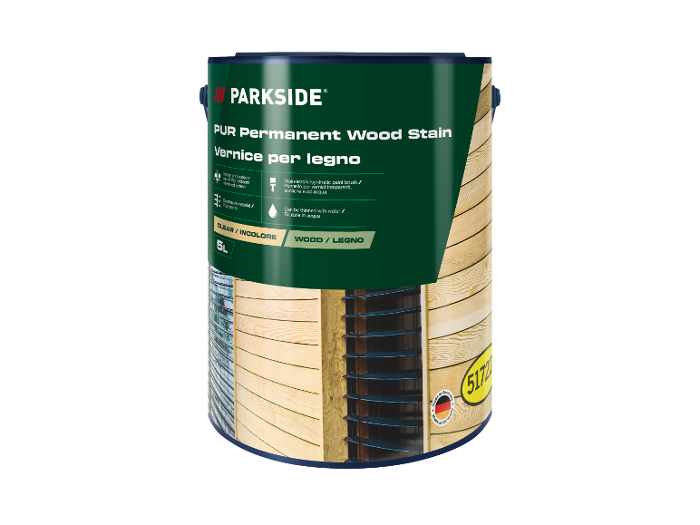 Parkside PUR Permanent Wood Stain, clear, 5L, for wood.