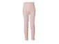Light pink children's leggings with red polka dots.