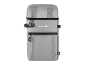 Grey cooler backpack with black zippers and hexagonal pattern.