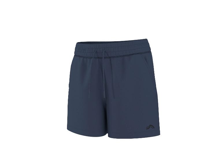 Navy blue sports shorts with an elastic waistband and drawstring.