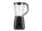 Black blender with a transparent jug featuring a measuring scale and a control knob.