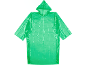 Green hooded rain poncho on a black background.