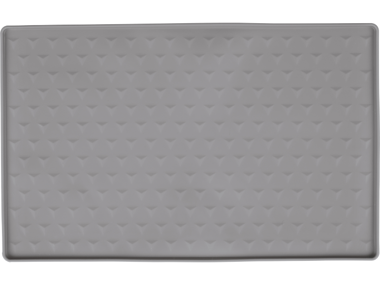 Grey silicone mat with an embossed triangular pattern.