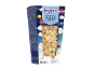 A box of marshmallow popcorn mix with colorful buttons and chocolate alternative.