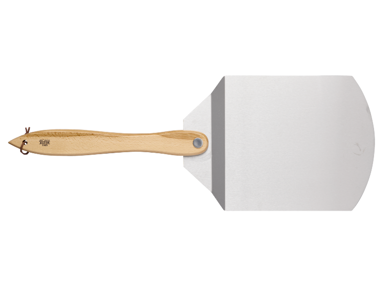 Grill spatula with a wooden handle and metal blade, featuring 'GRILL MEISTER' inscription.