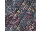Fabric with a floral pattern in shades of gray, burgundy, and gold.