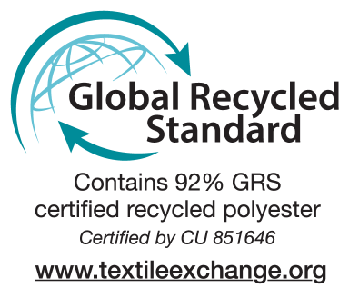 Global Recycled Standard label: Contains 92% GRS certified recycled polyester, CU 851646.