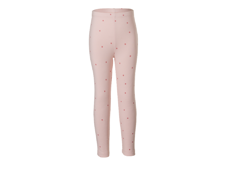 Light pink children's leggings with red polka dots.