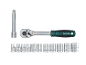 Ratchet wrench with extension bar and a set of 12 sockets from 8mm to 19mm.