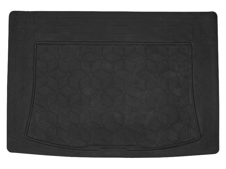 Black rubber car boot mat with a geometric pattern.