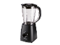 Black blender with a transparent jug and measurement markings.