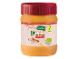 Jar of organic peanut butter with 'CRUNCHY' text and a vegan label.