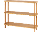 Light wood three-tier shelving unit with rounded edges and cylindrical legs.
