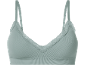 Light green ribbed seamless bralette with lace details.