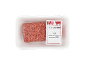 Ground beef Rollata allo Speck in a white tray, with a label reading «BOVINO» and a weight of 0.600kg.