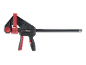Black and red bar clamp with a pistol grip and push button