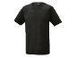 Black men's short-sleeved T-shirt with a round neck.