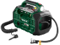 Portable compressor and inflator with a flashlight and various attachments.