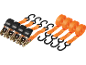 Set of orange ratchet straps with S-hooks for securing cargo.