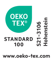 Oeko-Tex Standard 100 seal, S21-3106 Hohenstein, www.oeko-tex.com