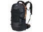 Black hiking backpack with orange accents and adjustable straps.