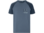 Blue pajama T-shirt with raglan sleeves and chest print.