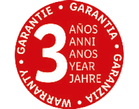 Red seal: 3 years warranty in multiple languages.