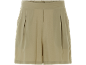 Women's khaki shorts with an elastic waistband and pleats.