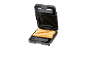 Sandwich maker with a crispy, golden-brown sandwich.