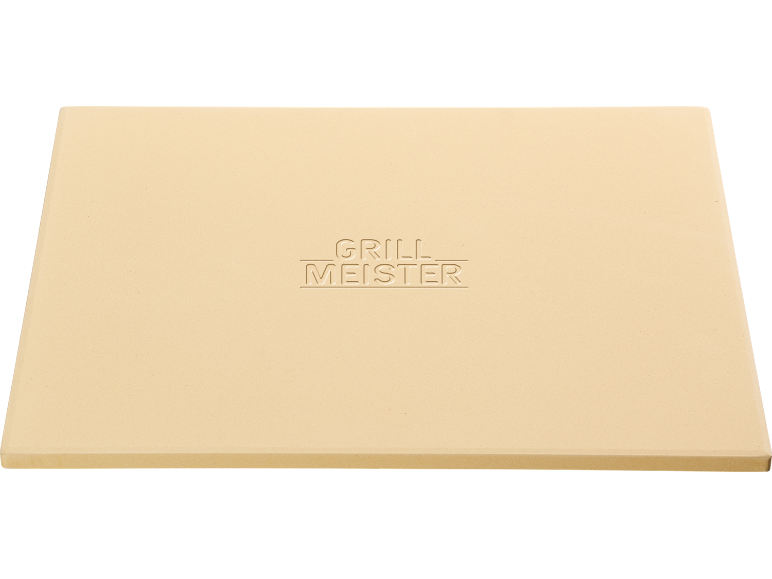 Rectangular beige pizza stone with the embossed text 'GRILL MEISTER'.