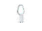 White bladeless fan with blue illumination and control buttons