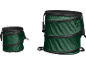 Two green foldable garden waste bins in different sizes.
