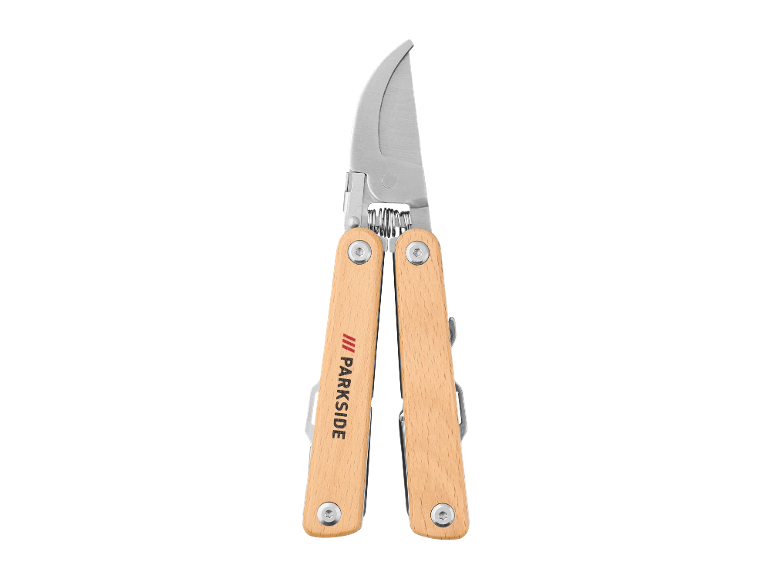 Multifunctional pruning shears with wooden handles and 'PARKSIDE' branding