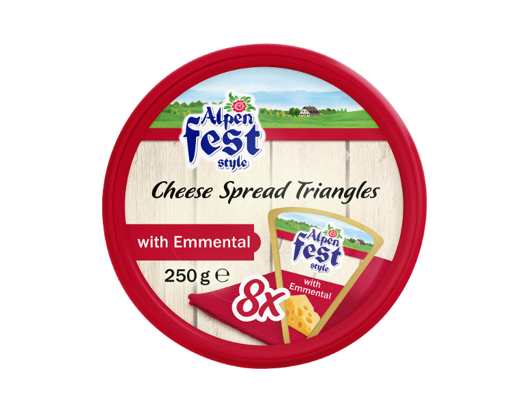 Cheese spread triangles with Emmental, 250 g, 8 pieces.