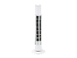 White tower fan with a round base and top control panel.